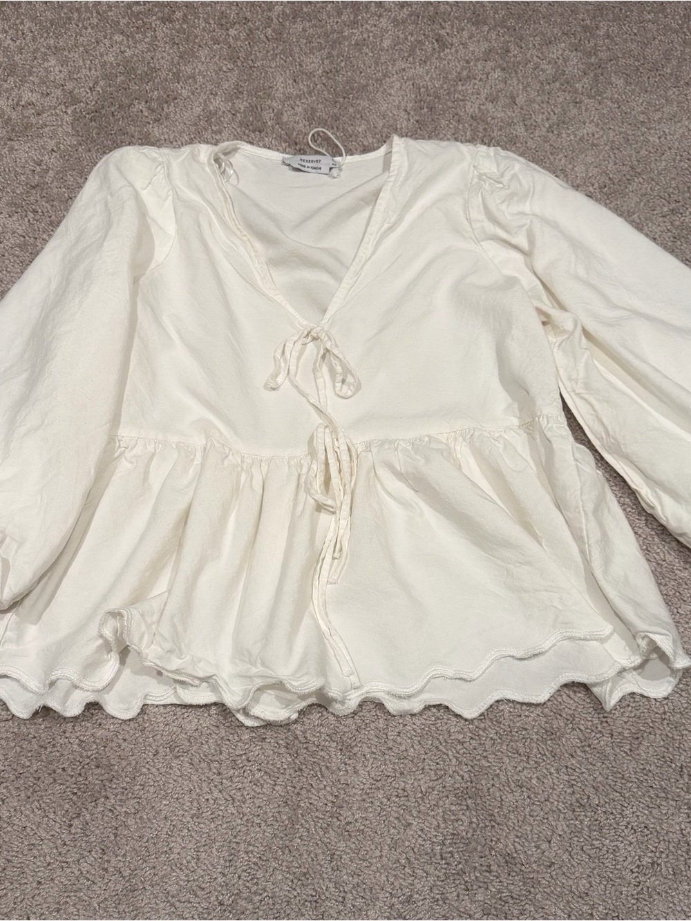 Women’s Linen Style Cream Tie-Front Blouse